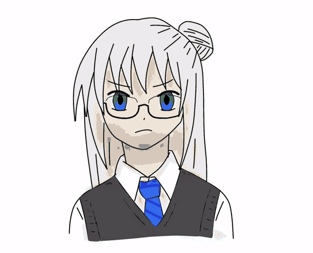 a drawing of a girl with white hair and blue eyes