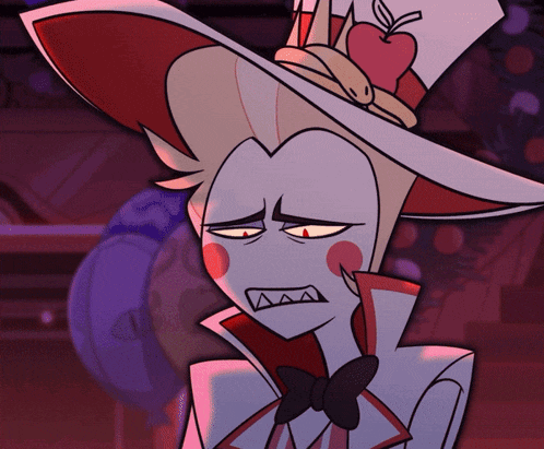 a cartoon character with an apple on his hat