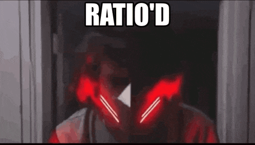 a person with red lights on their face and the words `` ratio 'd '' written on the bottom .