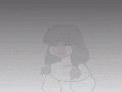 a drawing of a girl with black hair and a white sweater with a diamond pattern