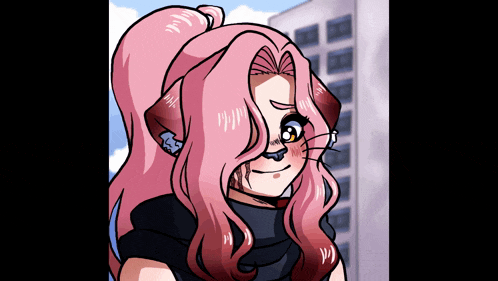 a drawing of a girl with pink hair and a cat ear