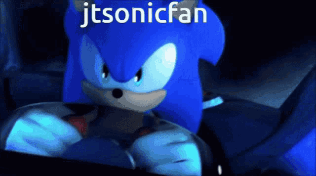 a picture of sonic the hedgehog with the words " jtsonicfan " above him
