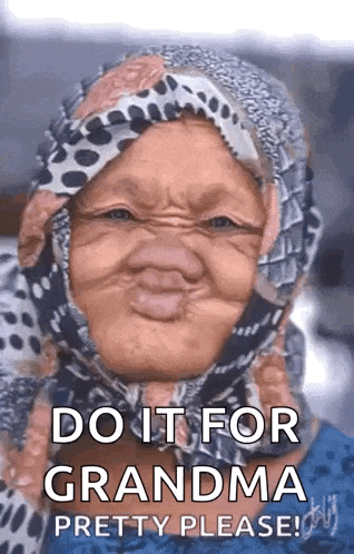 an old woman wearing a scarf on her head is making a funny face .
