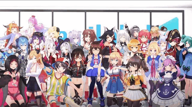 a group of anime characters are posing for a photo