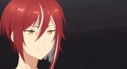 a cartoon character with red hair and yellow eyes