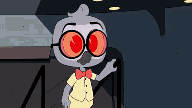 a cartoon character wearing a bow tie and glasses