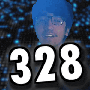 a picture of a man with glasses and the number 328 in front of him