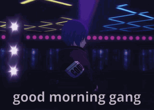 a picture of a girl with the words good morning gang on it