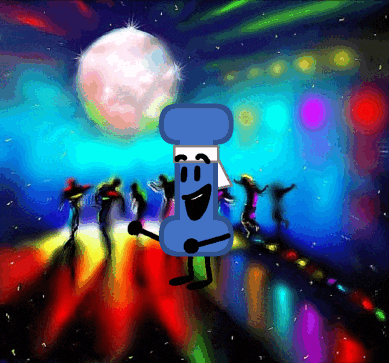 a cartoon drawing of a blue object with a microphone