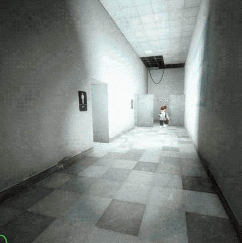 a hallway with a sign that says ' men 's restroom '