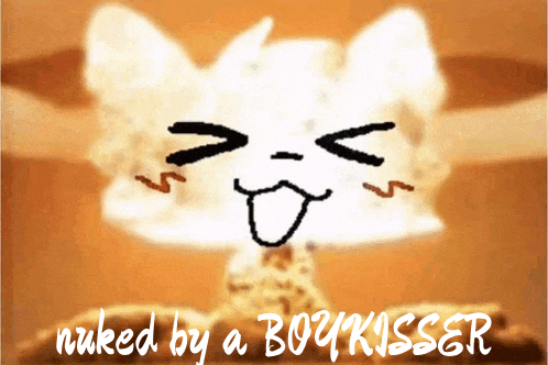 a drawing of a cat with the words nuked by a boy kisser