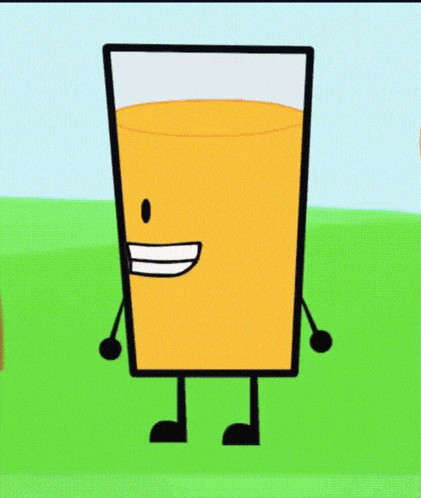 a glass of orange juice with arms and legs