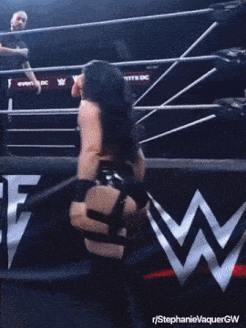 two women are wrestling in a ring with the hashtag r / stephanievaquergw on the bottom