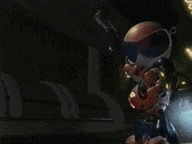 a robot is holding a gun in a room and shooting lightning .