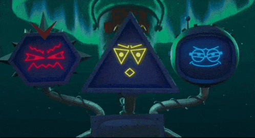 a triangle with a smiley face on it is surrounded by other triangles