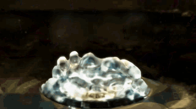 a close up of a piece of ice on a table .