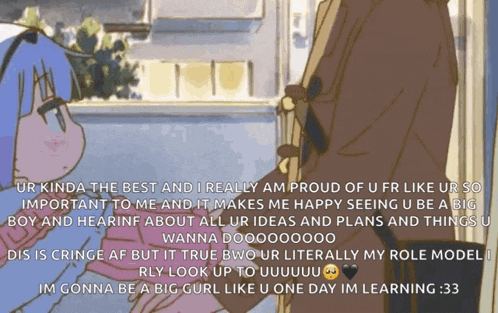 a cartoon of a girl talking to a man with the caption ur kinda the best and i really am proud