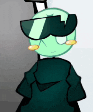 a cartoon character is wearing sunglasses and a black jacket