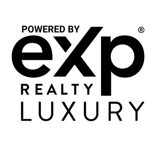 a logo for exp realty luxury is shown in black and white