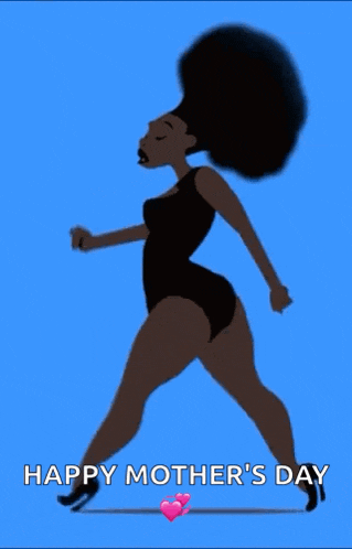 a cartoon of a woman walking with the words happy mother 's day on the bottom