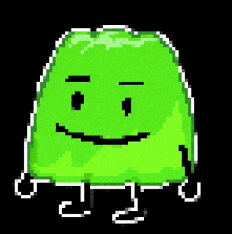 a pixel art drawing of a green monster with a smiley face