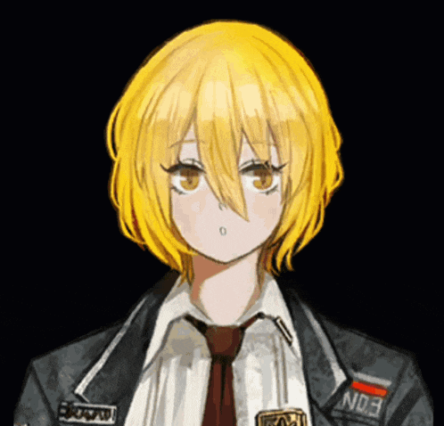 a drawing of a girl with yellow hair and a badge that says no3