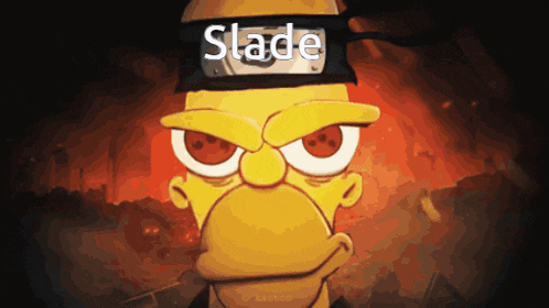 a cartoon of homer simpson wearing a headband that says slade on it
