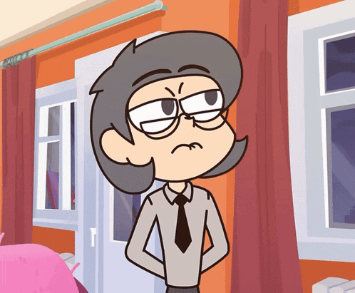 a cartoon of a man with glasses and a tie making an angry face