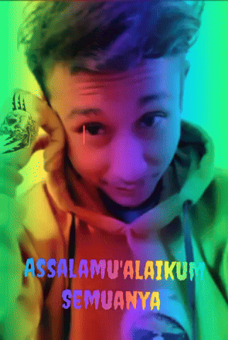 a colorful image of a boy with the words assalamu ' alaikum semuanya above him