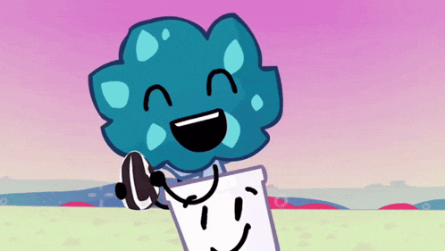 a cartoon character is wearing headphones and holding a piece of paper with a face on it