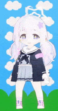 a cartoon girl with white hair and a pink star on her head