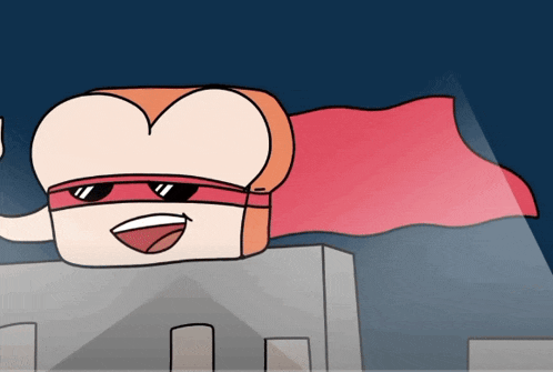 a cartoon of a sandwich wearing sunglasses and a red cape