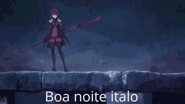 a picture of a girl with a scythe and the words boa noite italo on the bottom