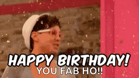 a woman in a white hat and glasses is saying happy birthday you fab ho .