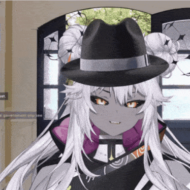 a screenshot of a video game shows a girl wearing a fedora hat
