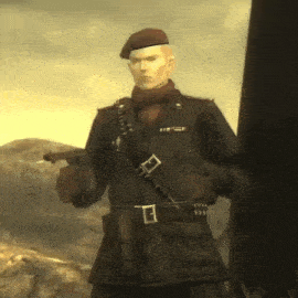 a man in a military uniform is holding a gun with the letter b on his belt