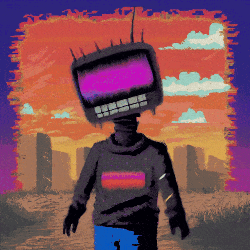 a drawing of a person with a tv head