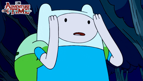 a cartoon of finn from adventure time covering his eyes with his hands
