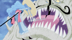 a cartoon drawing of a woman with a sword standing next to a monster