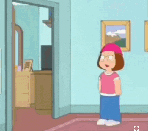 meg from family guy is standing in a hallway