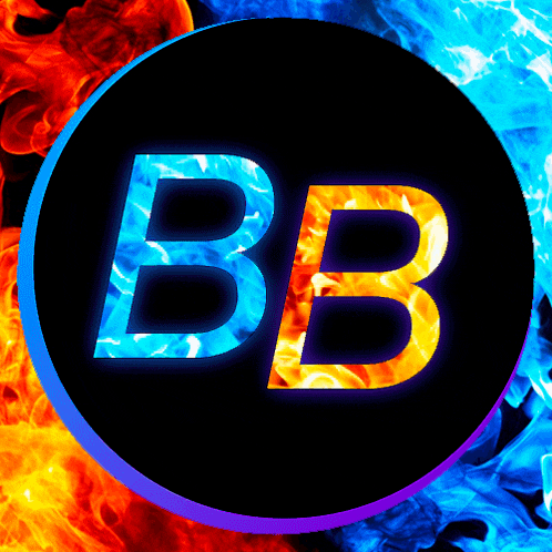 the letter b is surrounded by fire and water in a circle