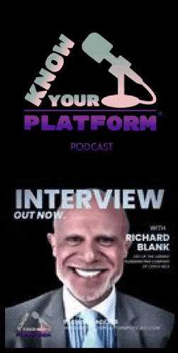 a man in a suit and tie is smiling in front of a microphone for a podcast called know your platform