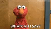 elmo from sesame street is standing next to a door and asking what can i say .
