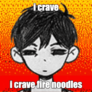 a black and white drawing of a boy with the words `` i crave fire noodles '' .