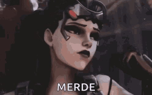 a cartoon character is holding a gun and says merde .
