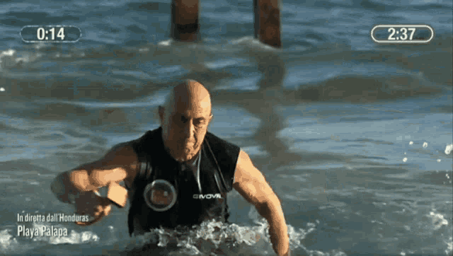 a man in a givova wetsuit is in the ocean