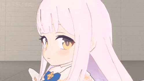 a drawing of a girl with white hair and a blue bow