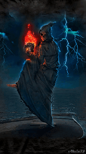 a painting of a grim reaper with the name akela 73 on it