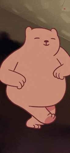 a cartoon bear is standing with his eyes closed and his arms outstretched