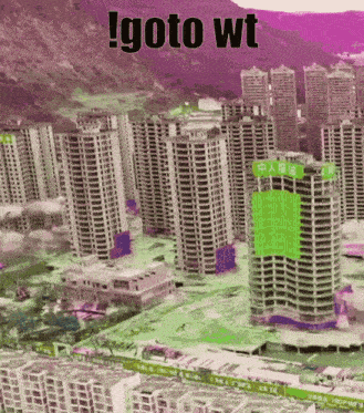 an aerial view of a city with the words " goto wt " written on it